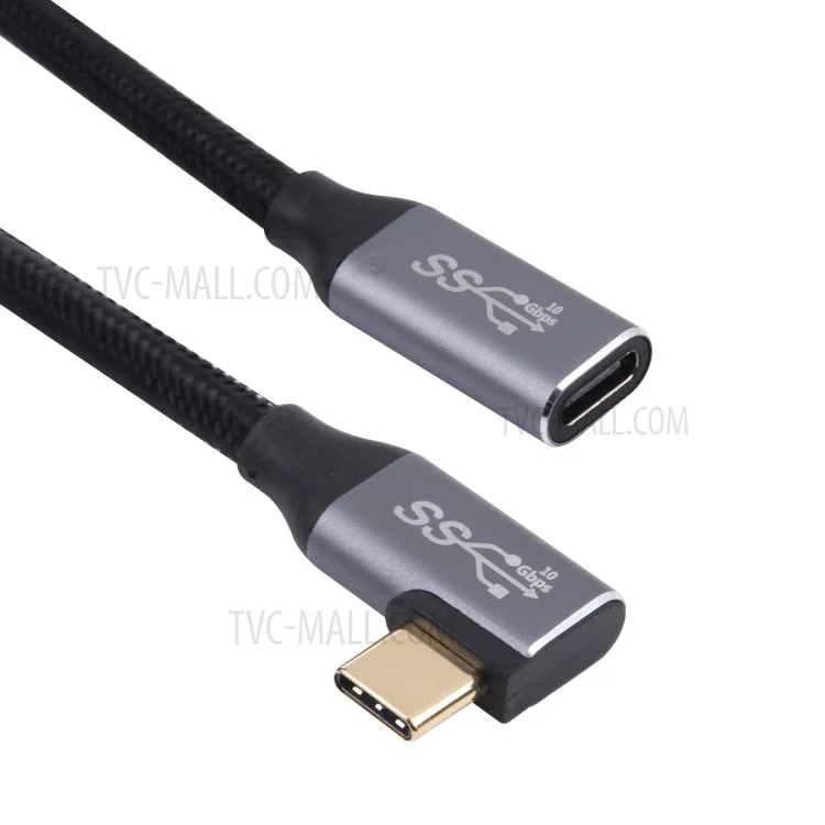 Câble de données Type-C mâle à Type-C femelle en nylon tressé de 0,5 m 10Gbps Cordon de transfert