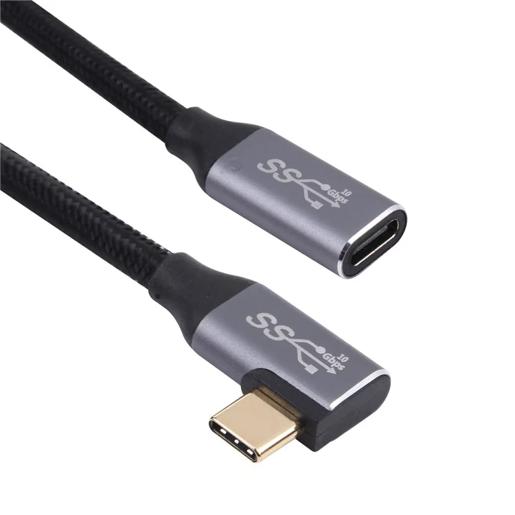 1.5m Nylon Braided Type-C Elbow Male to Type-C Female Extension Cable Data Transfer Cord