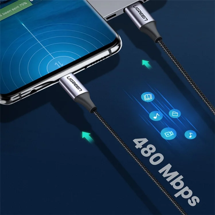 UGREEN 70429 USB-C zu USB-C Nylon geflochtenes Kabel 4.0 USB-C PD 100W Power Delivery Schnelles Laden Sync-Datenkabel für Samsung S20/MacBook iPad Pro (2m)