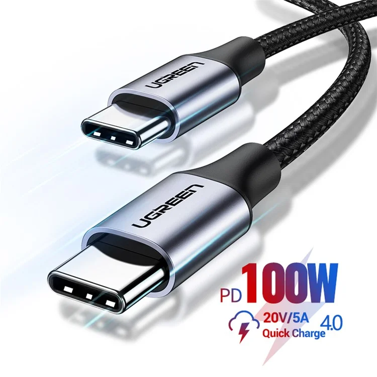 UGREEN 70429 USB-C zu USB-C Nylon geflochtenes Kabel 4.0 USB-C PD 100W Power Delivery Schnelles Laden Sync-Datenkabel für Samsung S20/MacBook iPad Pro (2m)