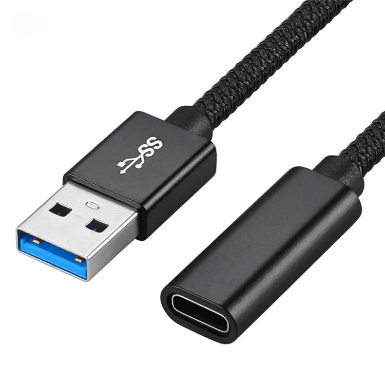 Câble adaptateur femelle USB-C à mâle USB-A 3.0 portable (prise en alliage d'aluminium + câble tressé) - Noir