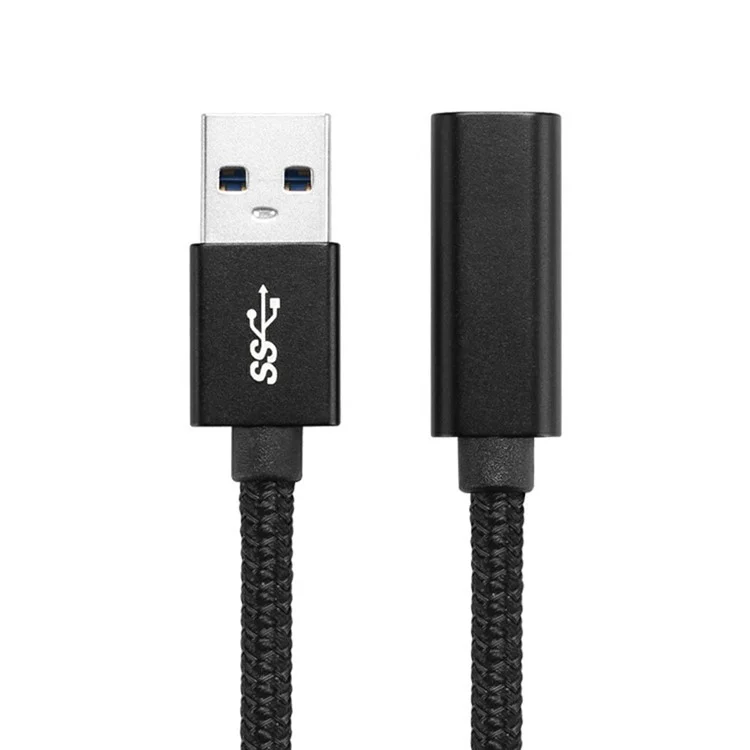 Câble adaptateur femelle USB-C à mâle USB-A 3.0 portable (prise en alliage d'aluminium + câble tressé) - Noir