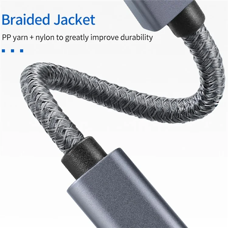 Портативный USB-C Женский до USB-A 3.0 Мужской Адаптерный Кабель (Aluminum Alloy Plug + Braided Cable) - Серый