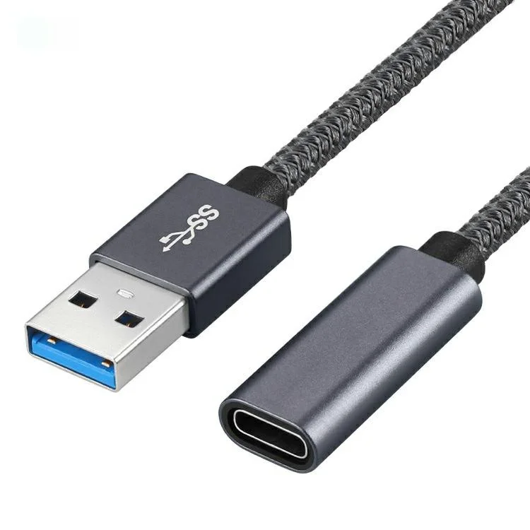 Портативный USB-C Женский до USB-A 3.0 Мужской Адаптерный Кабель (Aluminum Alloy Plug + Braided Cable) - Серый