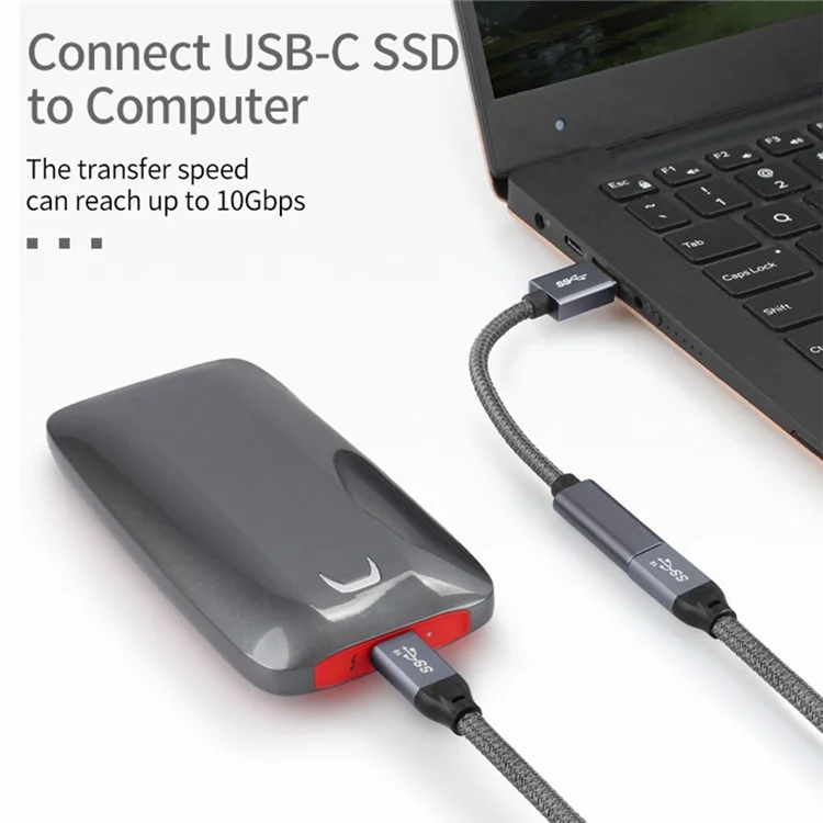 Портативный USB-C Женский до USB-A 3.0 Мужской Адаптерный Кабель (Aluminum Alloy Plug + Braided Cable) - Серый