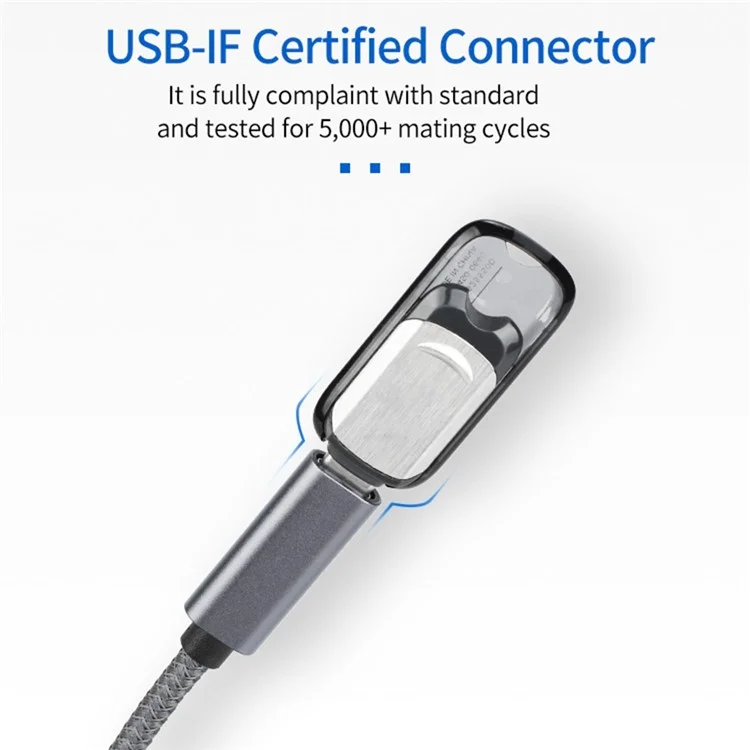 Портативный USB-C Женский до USB-A 3.0 Мужской Адаптерный Кабель (Aluminum Alloy Plug + Braided Cable) - Серый