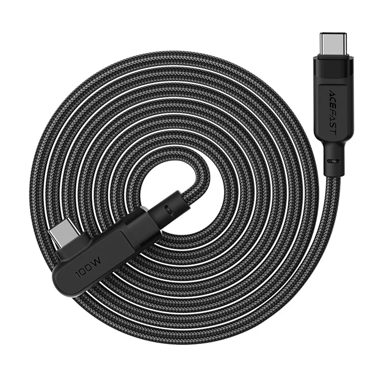 ACEFAST C5-03 for iPhone 15 Series USB-C to USB-C 100W 90 Degree Right Angled Aluminum Alloy Charging Data Cable - Black