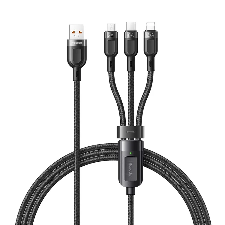 MCDODO MDD CA-093 3 in 1 Super Fast Charging Cable High-speed Transmission Data Cable Flexible Braided Wire (L+M+T) - Black