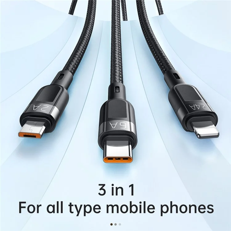 MCDODO MDD CA-093 3 in 1 Super Fast Charging Cable High-speed Transmission Data Cable Flexible Braided Wire (L+M+T) - Black