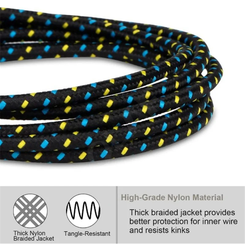 Cavo di ricarica per telefono cellulare da 2 m in nylon intrecciato colorato, con velocità di trasmissione dati di 480 Mbps e interfaccia di tipo C - Nero