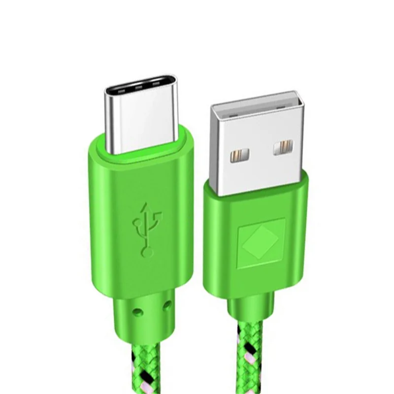 2m Farbenfrohe Nylon Geflochtenes 480 Mbit / s Datenübertragungstyp-c-schnittstelle Mobile Ladekabelkabel - Grün