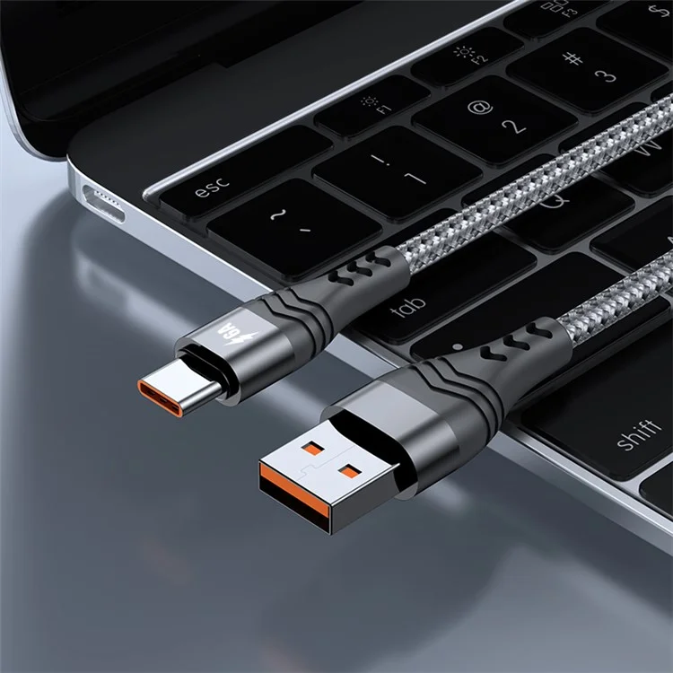 ADC-005 0.5m 6A 66W Fast Charging Cable Braided USB to Type-C High Speed Data Cord for Huawei Samsung - Black
