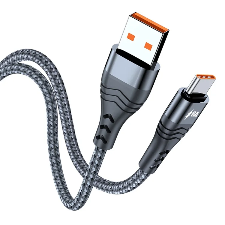ADC-005 0.5m 6A 66W Fast Charging Cable Braided USB to Type-C High Speed Data Cord for Huawei Samsung - Black