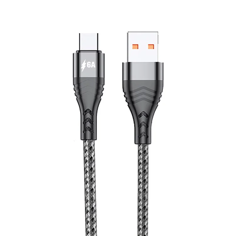 ADC-005 0,5 m 6A 66 W Schnellladekabel, geflochten, USB auf Typ-C, Hochgeschwindigkeits-Datenkabel für Huawei Samsung - Grau