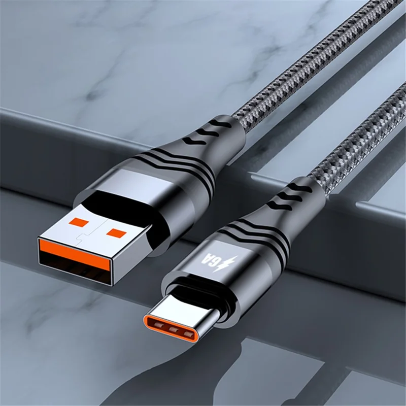 ADC-005 1m 6A 66W USB to Type-C Fast Charging + Data Sync Cable Braided Data Cord for Huawei Samsung - Black