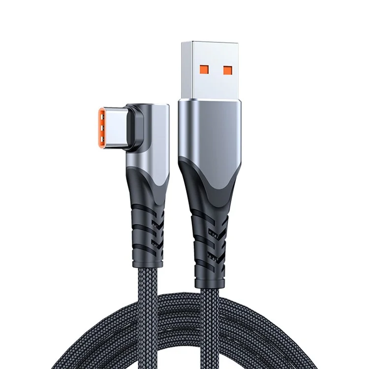 66W Elbow Design Braided USB to Type-C Fast 6A Charging Cable Cell Phone Cable Data Transmission Cord 3m - Grey