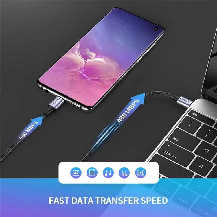 UGREEN 1,5m 60W PD Cordon de Charge Rapide Pour Huawei Matebook / Macbook / Ipad Pro USB C Pour Taper C Câble de Transfert de Données Tressé en Nylon