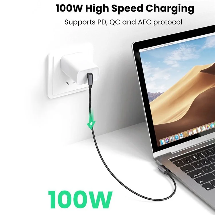 UGREEN for iPhone 15 Series 70699 2m 100W Right Angle Type-C to Type-C 5A Fast Charging Cable Braided Data Cord