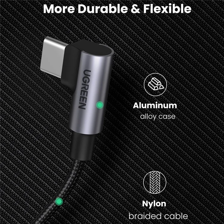 UGREEN for iPhone 15 Series 70699 2m 100W Right Angle Type-C to Type-C 5A Fast Charging Cable Braided Data Cord