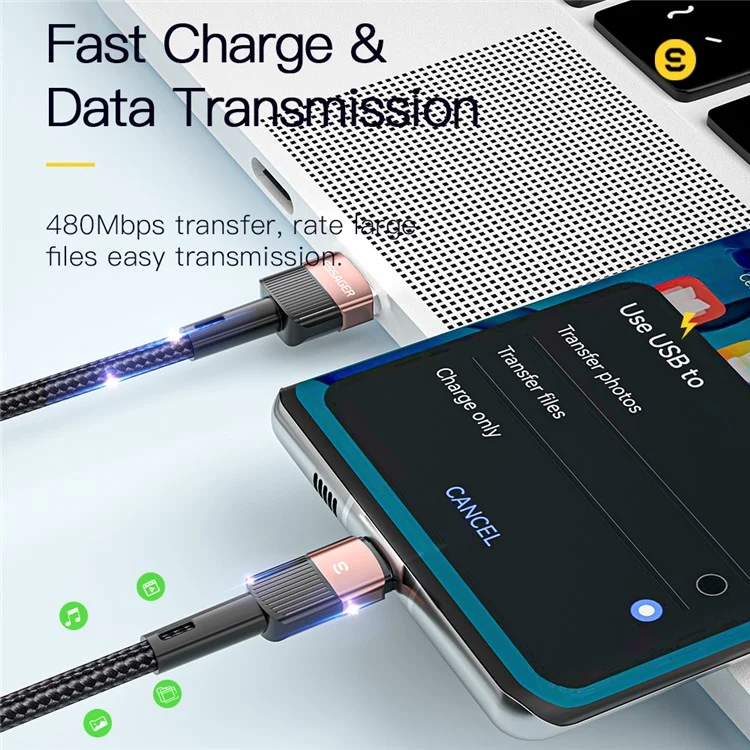 ESSAGER Cavo di ricarica 0.5m USB to Type C 66W Ricarica rapida 480Mbps Trasmissione - Nero