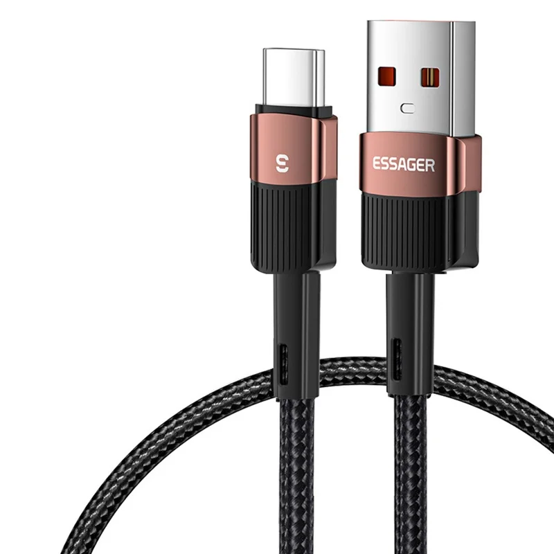 ESSAGER 1m 6A Fast Charging USB to Type C Charge Cord 480Mbps Transmission Cable - Brown