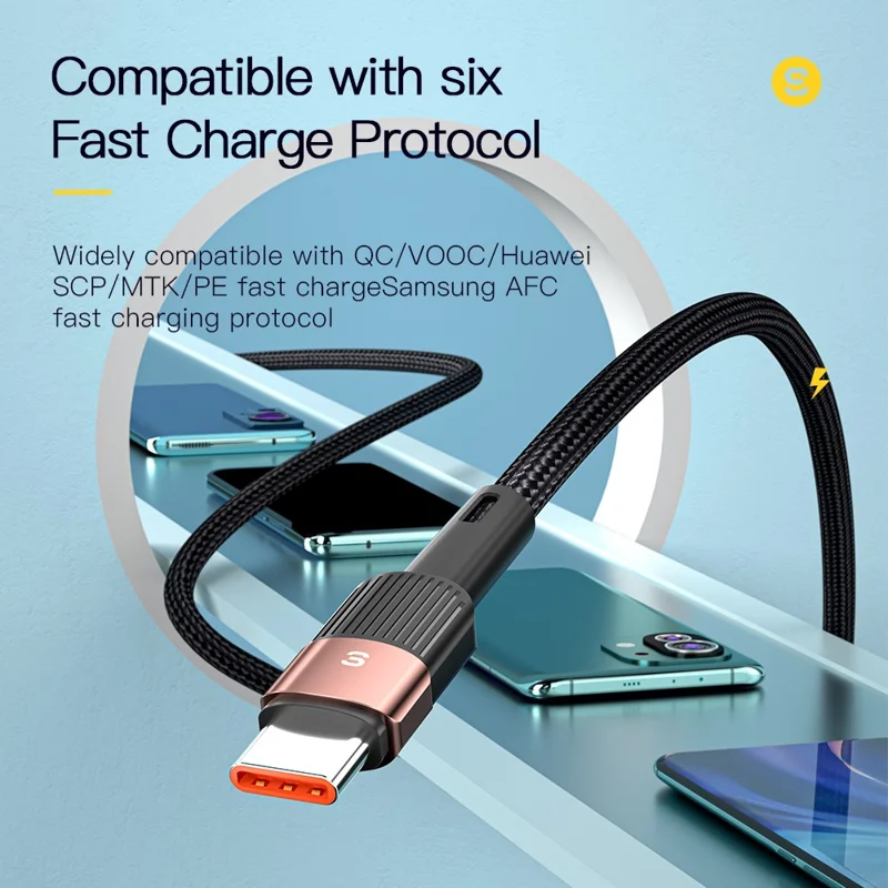 ESSAGER 1m 6A Fast Charging USB to Type C Charge Cord 480Mbps Transmission Cable - Brown