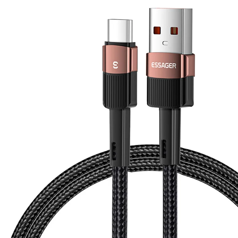ESSAGER 2m Braided Design USB zu Type C Kabel 6A Schnelles Aufladen 480Mbps Übertragung Kabel für Tablet Laptop Smartphone - Braun