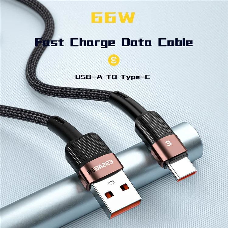 ESSAGER 3m USB to Type C Cable Fast Charging 480Mbps Transmission Cord - Black