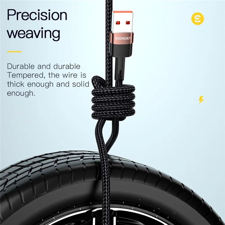 ESSAGER Cabo USB Tipo C de 3m Carregamento Rápido 480Mbps Transmissão - Preto
