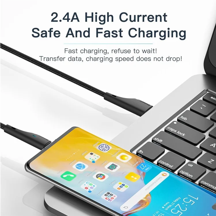 Cavo da cellulare ESSAGER 3m Super Long USB a Micro USB, ricarica rapida a 2.4A, trasmissione a 480Mbps - Nero