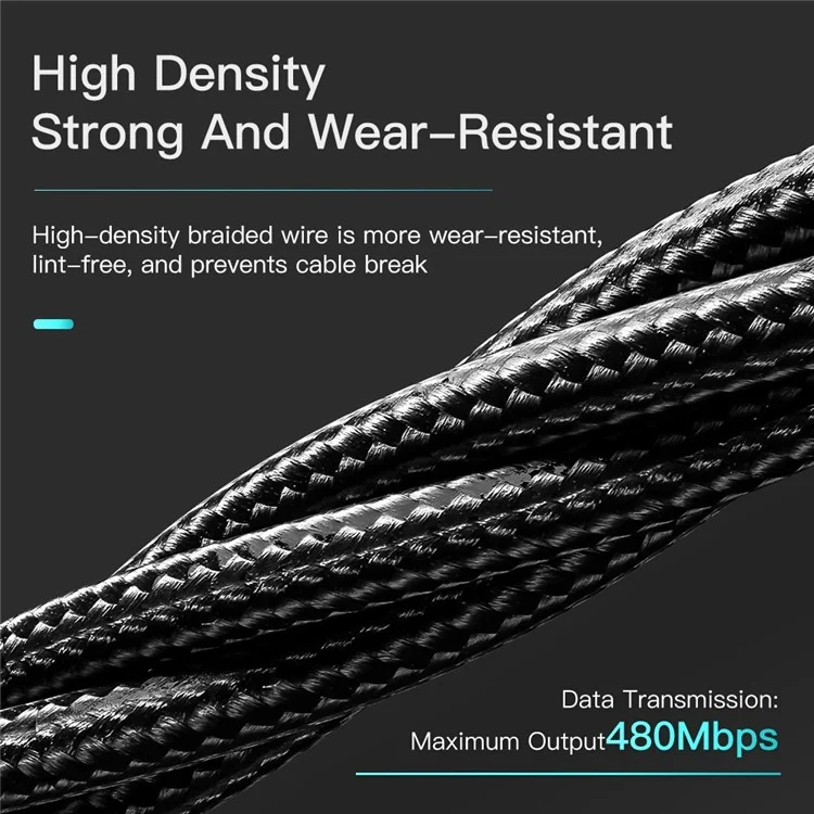 Cavo da cellulare ESSAGER 3m Super Long USB a Micro USB, ricarica rapida a 2.4A, trasmissione a 480Mbps - Nero