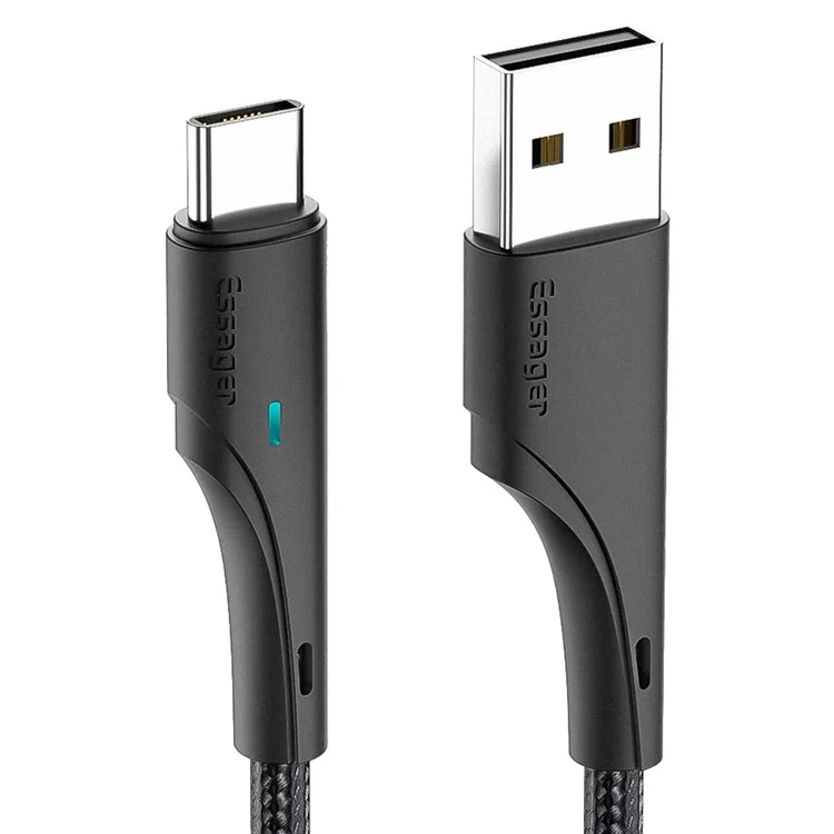 ESSAGER 3m Type C Charging Cable Nylon Braided USB to Type C 3A Fast Charging 480Mbps Transmission Cord - Black