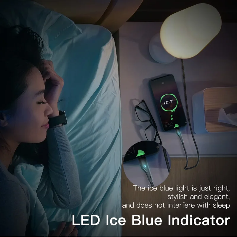 ESSAGER 2m LED Light USB to Type C Cable 3A Fast Charging 480Mbps Transmission Cord - Black