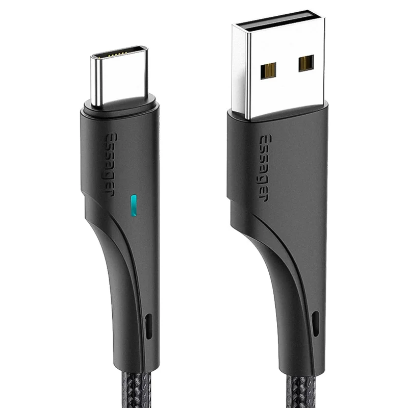 ESSAGER 1м Нейлон Плетеный USB-кабель Type C 3A Быстрая зарядка 480 Мбит/с Передача Шнур - Черный