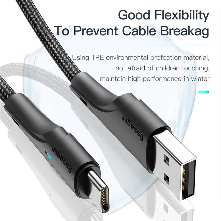 ESSAGER 0.25m USB to Type C Cable 480Mbps Transmission Cord 3A Fast Charging Wire for Smartphone Laptop Tablet - Black