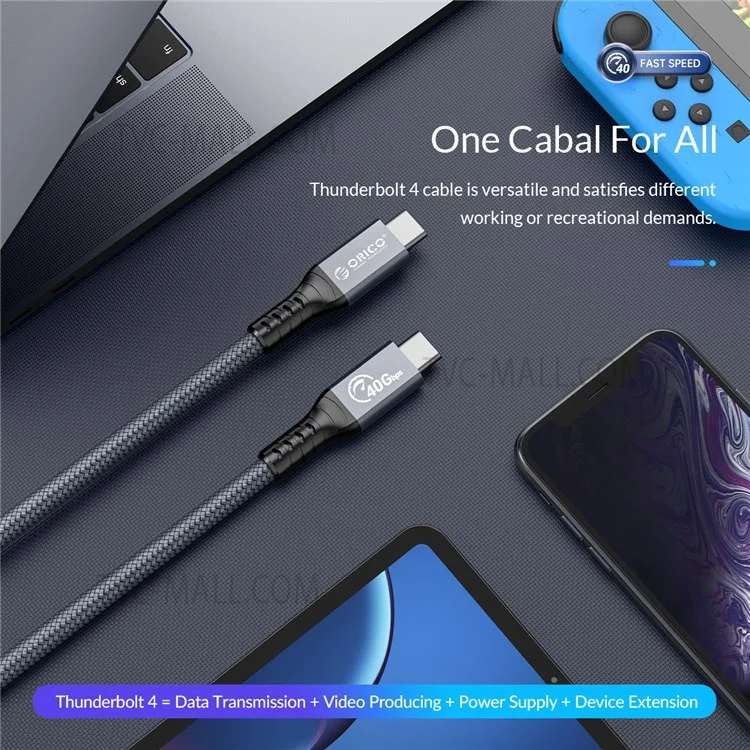 ORICO ORICO-TBZ4-08 0.8m Thunderbolt 4 Cavo di ricarica per cellulare USB C 40Gbps 100W Cavo di ricarica veloce e cavo di trasferimento video 8K 60Hz
