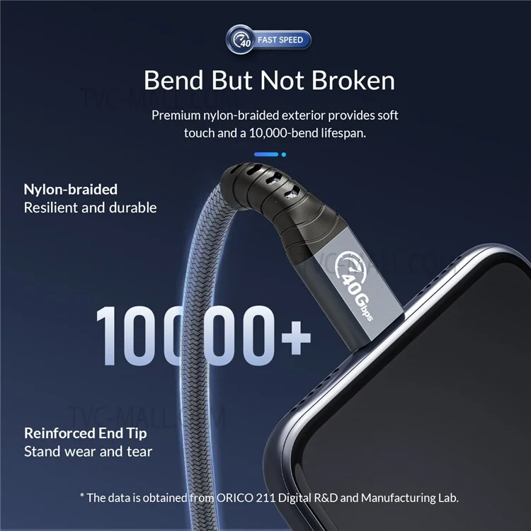 ORICO ORICO-TBZ4-08 0.8m Thunderbolt 4 Cavo di ricarica per cellulare USB C 40Gbps 100W Cavo di ricarica veloce e cavo di trasferimento video 8K 60Hz