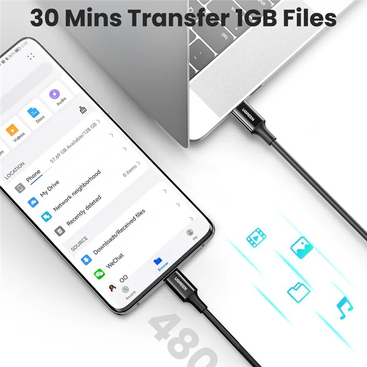 UGREEN 80372 для iPhone 15 Серии 2м 100Вт 5A Type-C to Type-C Кабель Быстрой Зарядки PD Кабель для Передачи Данных для MacBook / iPad Pro