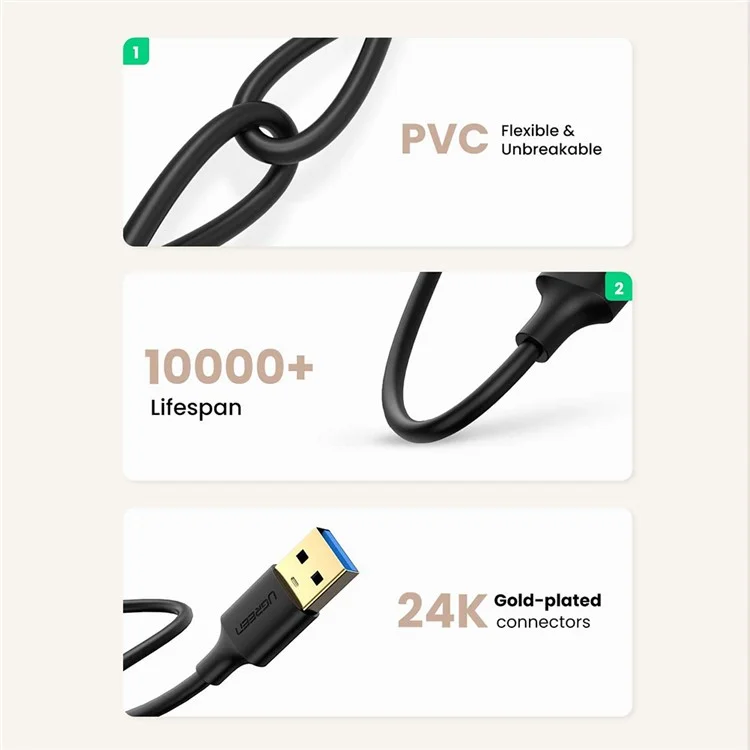 UGREEN 60524 0,5 m USB 3.0 Ein Mann zu Einem Männlichen Datenkabel Für Festplatte, Laptop, DVD -player, TV, USB 3.0 -hub, Monitor, Kamera, Einrichtenbox