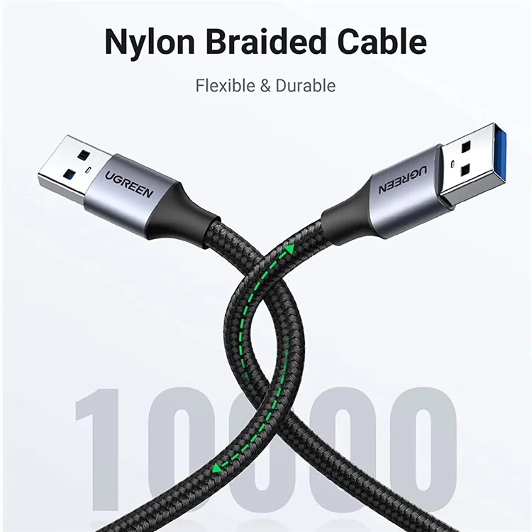UGREEN 80789 USB 3.0 Male to Male Braided Cable 0.5m Fast Speed Data Transmission Cord for Laptop/Flash Drive/Computer