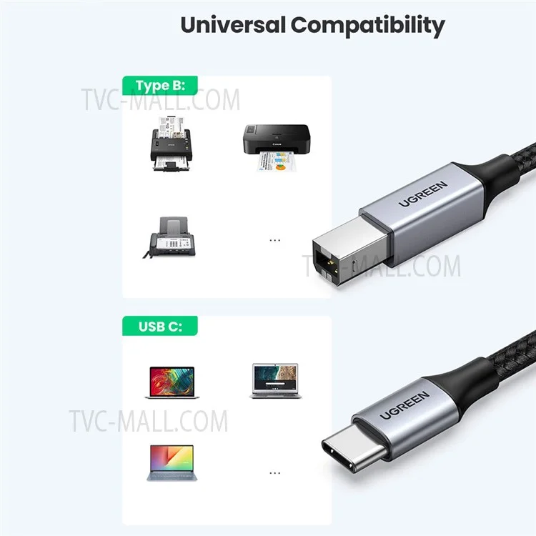 UGREEN 3m For MacBook Pro Epson HP Canon Samsung USB C to USB B 2.0 Printer Cable