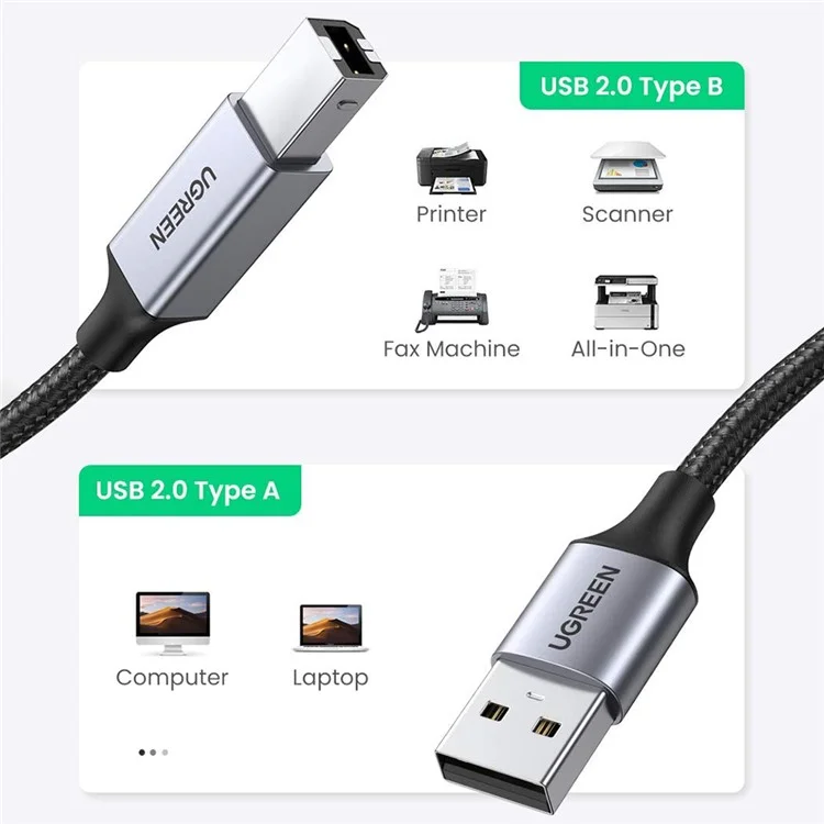 Cable USB UGREEN de 1 m y 480 Mbps de alta velocidad de tipo A a tipo B para impresoras HP, Epson, Canon, Brother y otros dispositivos USB B a conector macho