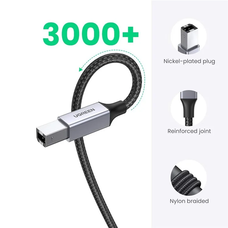 Cable USB UGREEN de 1 m y 480 Mbps de alta velocidad de tipo A a tipo B para impresoras HP, Epson, Canon, Brother y otros dispositivos USB B a conector macho