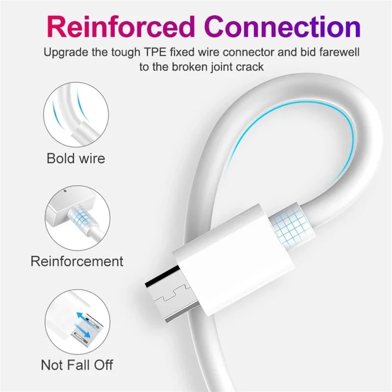 Зарядный кабель Micro USB 30 см, медный сердечник, для мобильных телефонов - белый