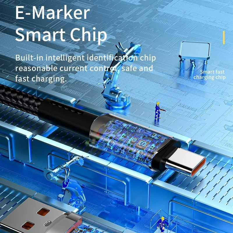 ESSAGER 2m USB C Charger Cord Premium Braided USB A to Type C 6A Charging Data Transfer Cable Fast Charge for Smartphones Tablets Laptops - Black