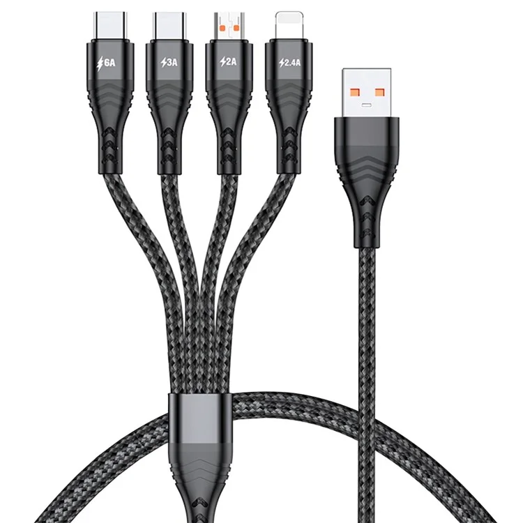 1,2 m 4-in-1 66W USB Bis 8pin+micro Usb+dual-typ-c-multi-output-ladekabel Mit Mehreren Ausgängen - Schwarz