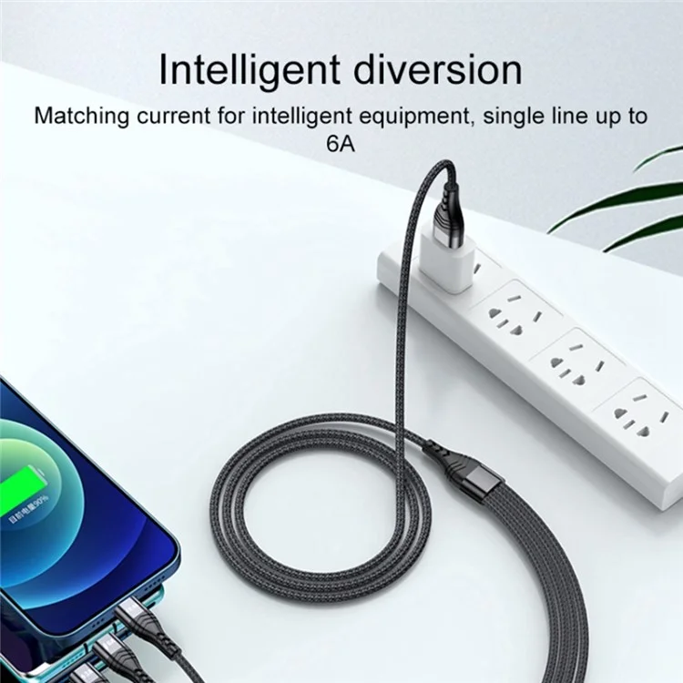 1,2 m 4-in-1 66W USB Bis 8pin+micro Usb+dual-typ-c-multi-output-ladekabel Mit Mehreren Ausgängen - Schwarz