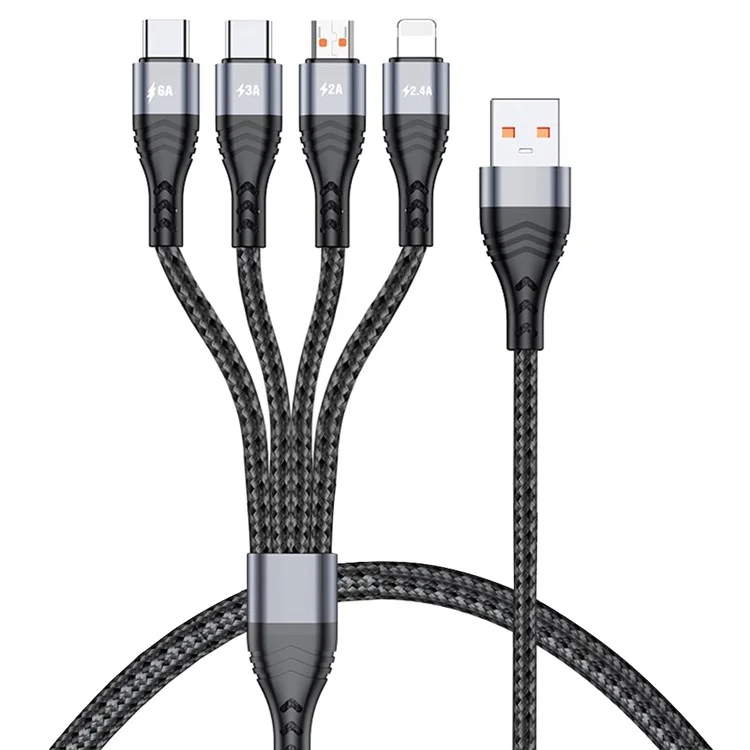 For iPhone 15 Series 1.2m 4-in-1 66W USB to 8Pin+Micro USB+Dual Type-C Multi-Output Fast Charging Charging Cable - Grey