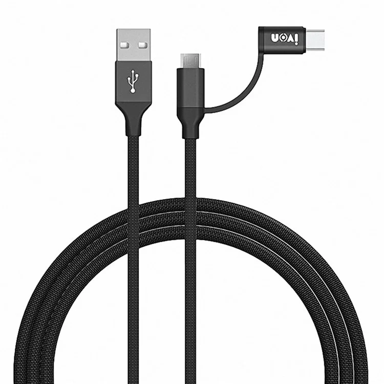Ivon CA52 1m 2.4A Cable de Cargador USB al Cable de Datos Micro USB Tipo c+ - Negro