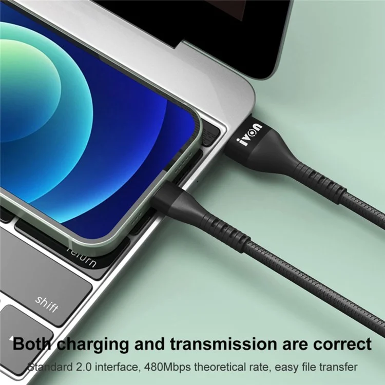 IVON CA92 for iPhone 15 Series 1.5m Data Cord 2.4A USB to Type-C Flexible Rubber Cable